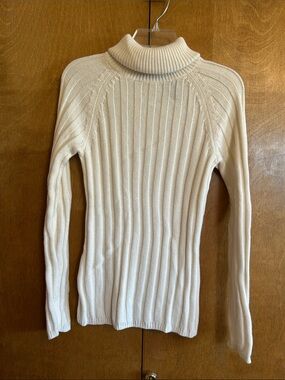 Axcess Slim Ribbed Turtleneck Sweater in Cream